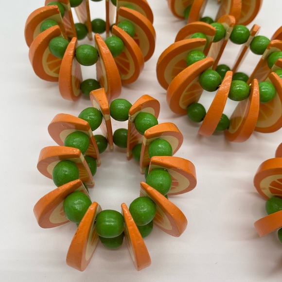 🎄$3 bundled Napkin Rings, Orange Slices & Green Beads, Set of 6 - Picture 2 of 4